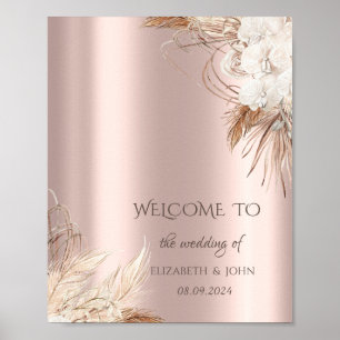 Poster Flores Chic Boho Dourado Rosa