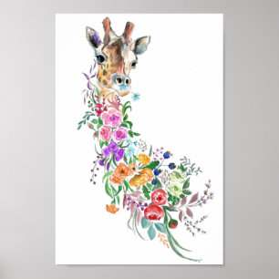 Poster Flores Coloridas Buquê Girafa - Floral de Desenho