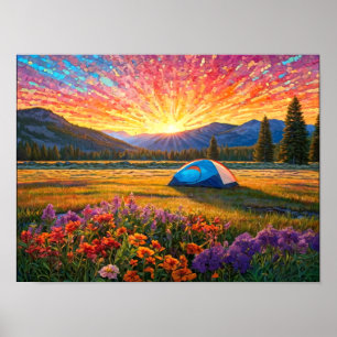 Poster Flores Coloridas de Prado Tenda de Acampamento Art