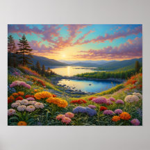 Flores Coloridas do Lago da Montanha Arte