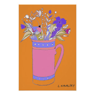 Pôster Flores Coloridas Originais Laranja Num Poster De M