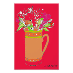Pôster Flores Coloridas Originais Vermelhas Em Poster De 