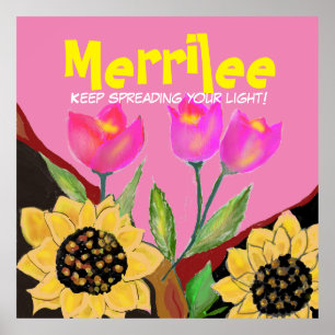 Poster Flores Coloridas Tulipas Rosa & Girassóis Amarelo