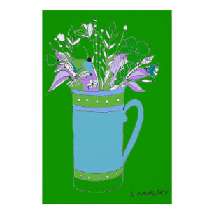 Pôster Flores Coloridas Verdes Num Poster De Canuta