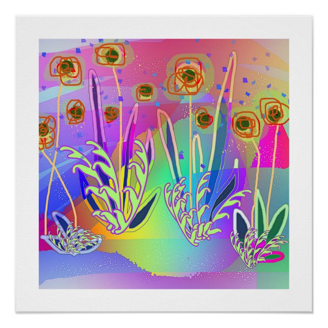Pôster Flores Contemporâneas Arranhão Arco-íris (Frente)
