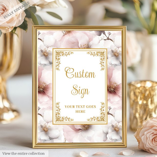Poster Flores cor-de-rosa com sotaque dourado 8x10 (Dainty dusty pink flowers with gold accents 8x10 Poster)