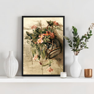 Poster Flores Cor-de-Rosa em Vaso Suspenso