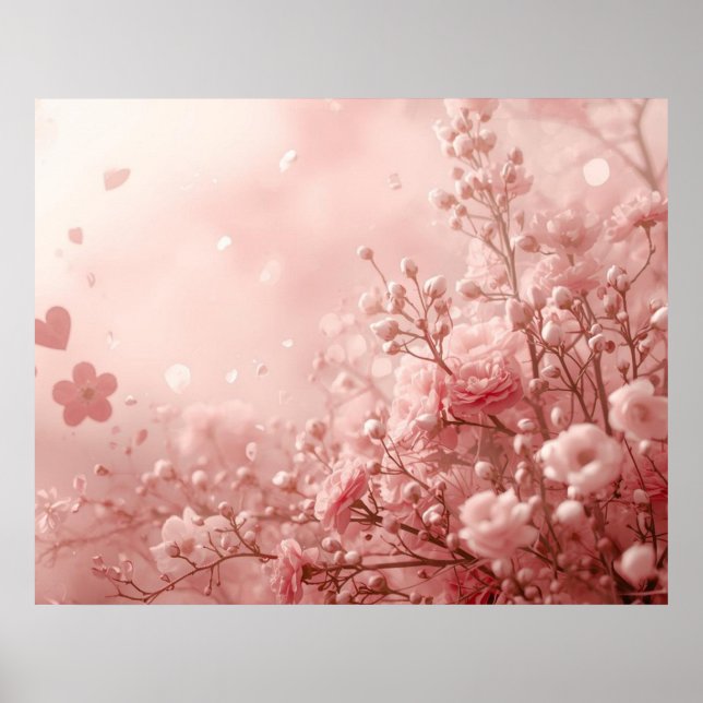 Poster Flores Cor-de-Rosa Estéticas em uma Parede de Dia  (Frente)