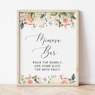 Poster Flores Cor-de-Rosa, Flores Brancas, Boho, Bar de M