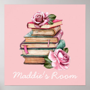 Poster Flores cor-de-rosa lendo livro crianças bonitas p