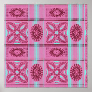 Poster flores cor-de-rosa listras azuis arte de vinheta P