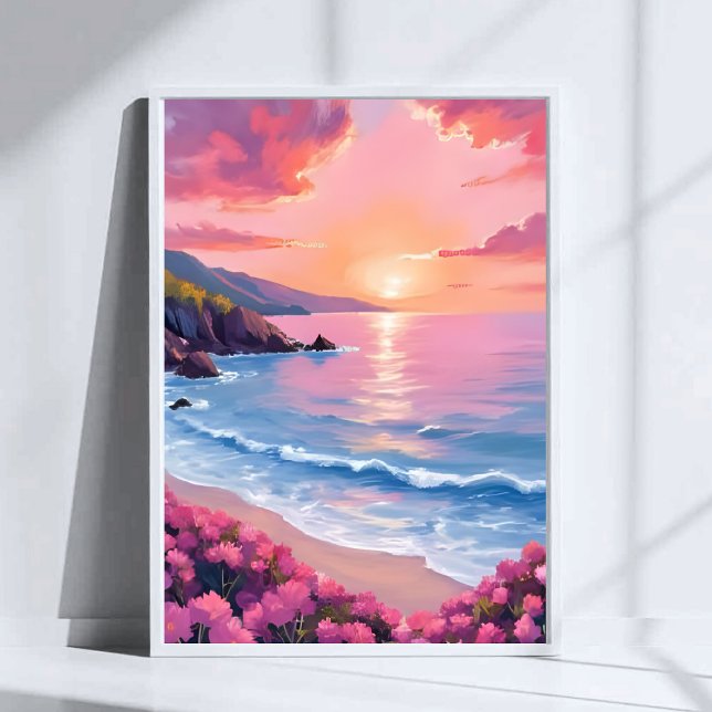 Poster Flores Cove | Floral Aquática Oceano Rosa (Criador carregado)