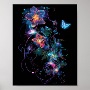 Poster Flores Cyberpunk Coloridas No Jardim Do Flor
