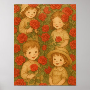 Poster "Flores da Infância: Delícia do Jardim de Rosas"