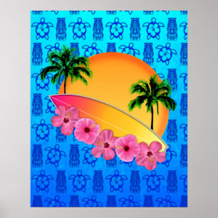 Poster Flores da prancha e do hibiscus