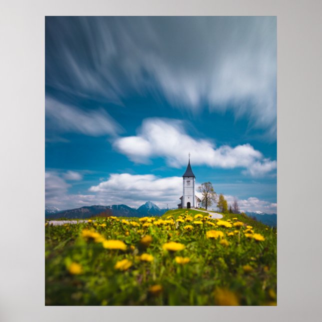 Poster Flores Dandelion na igreja da rua Jamnik Sl (Frente)