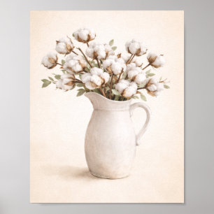 Poster Flores de Algodão em Jarro Branco Neutro Farmhouse