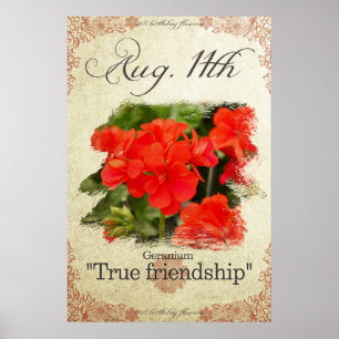 Poster Flores de aniversário no 11 de agosto "Geranium"