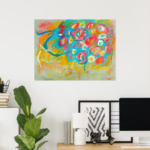 Poster Flores De Aqua Vermelha De Pintura abstrato