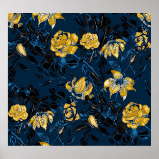 Poster Flores de Aquarela Folhas: Padrão de Vintage