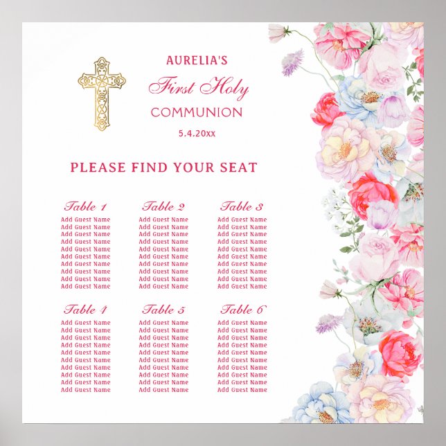 Poster Flores de Aquarela Primeiro Gráfico de Sentos Comu (Frente)