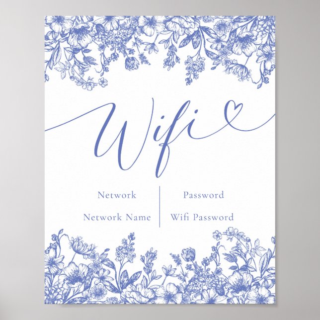 Poster Flores De Aquarela Símbolo Wifi Floral Azul Botâni (Frente)