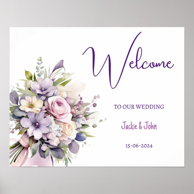 Poster Flores de aquarela. Sinal de Boas-Vindas do Casame (Frente)