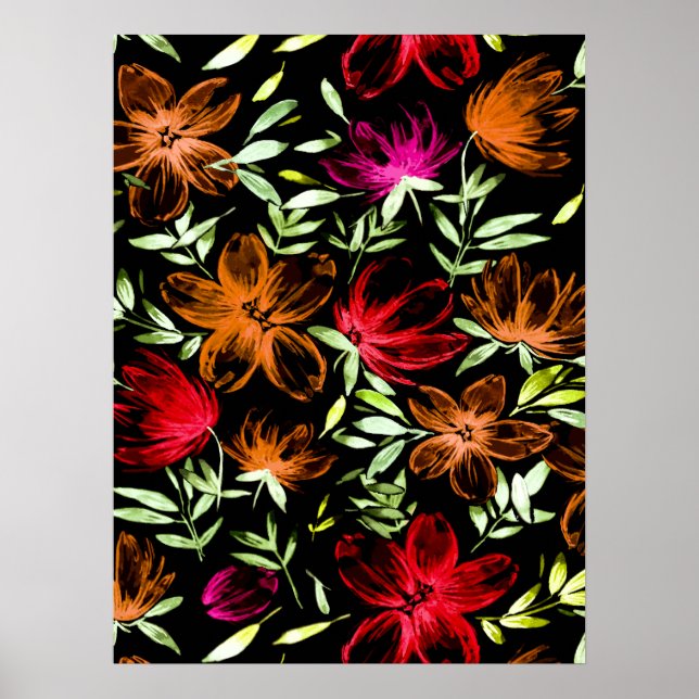 Poster Flores de Aquarela Vermelhas 3 (Frente)