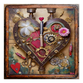 Pôster Flores de Batom Coração Série Steampunk