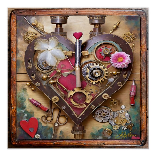Pôster Flores de Batom Coração Série Steampunk (Frente)
