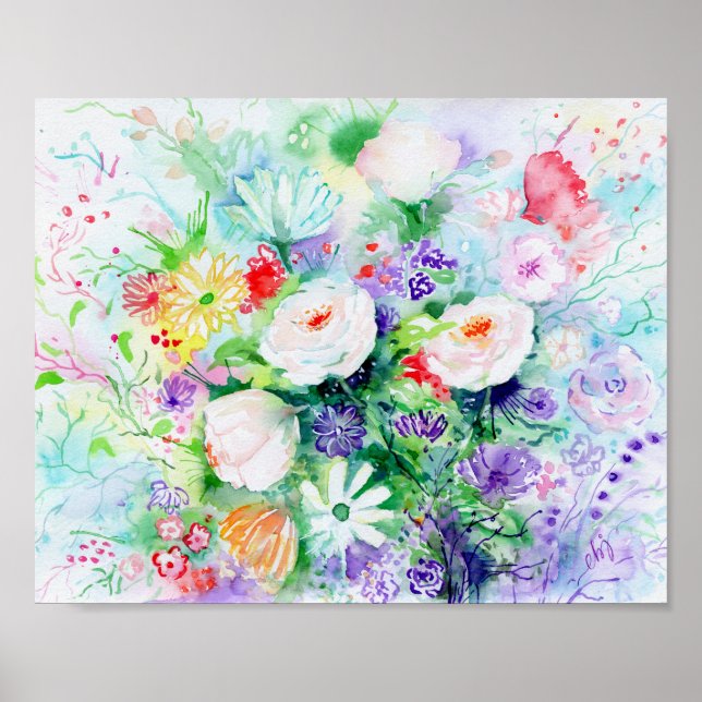Pôster Flores de bom humor de aquarela 8x10 (Frente)