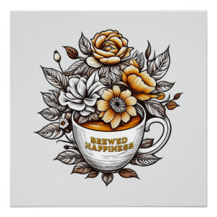 Pôster Flores de café para felicidade