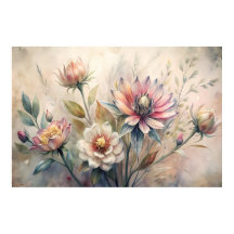 Flores de Campo Botânico Rústico Aquarela