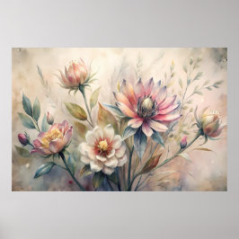 Poster Flores de Campo Botânico Rústico Aquarela