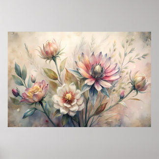 Poster Flores de Campo Botânico Rústico Aquarela
