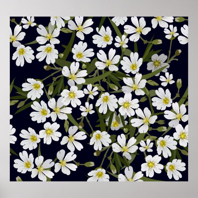 Poster Flores de campo branco: padrão de colheita. (Frente)