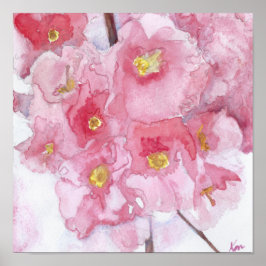 Poster Flores de cereja cor-de-rosa-primavera Aquarela
