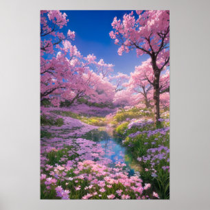 Poster Flores de Cereja, Flores Rosa, e um Fluxo Gentil
