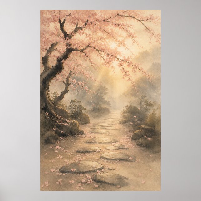 Poster Flores de Cerejeira Sakura Japandi Arte de Parede  (Frente)