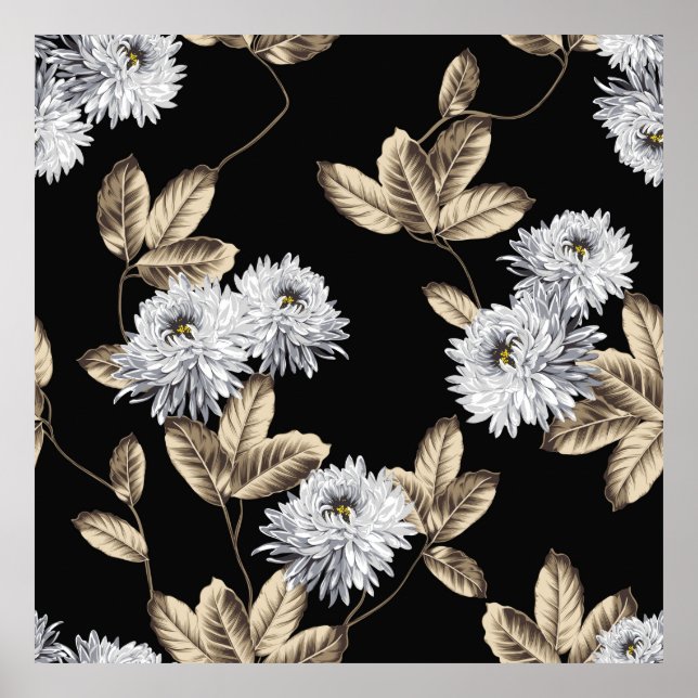 Poster flores de cinza bonitinha com padrão de folha marr (Frente)