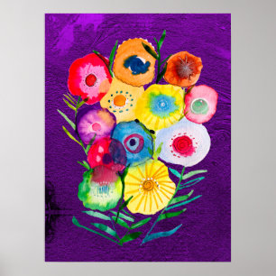 Poster Flores de cor aquosa, púrpura,