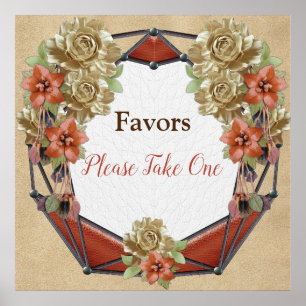 Poster Flores de Couro nos Favores do Casamento de Creme 