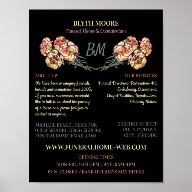 Poster Flores de cravos, Casa Funerária, Diretores (Frente)