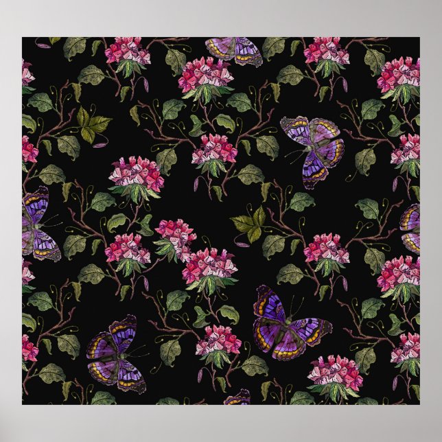 Poster Flores de Datura Bordados: Arte Botânica (Frente)