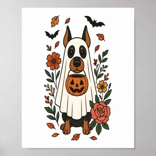 Poster Flores de Doberman Pinscher de Halloween (Frente)
