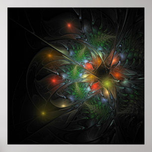 Poster Flores de fantasia fractal suaves e tenra