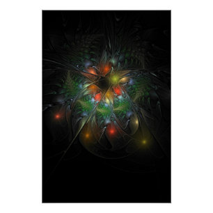 Pôster Flores de fantasia fractal suaves e tenra