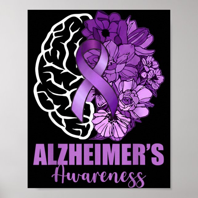 Poster flores de fita roxa da consciência de Alzheimer (Frente)