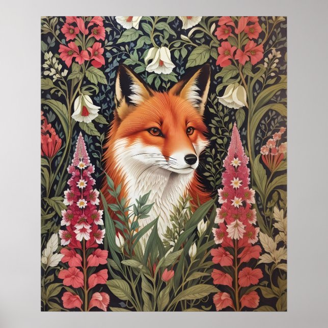Poster Flores de Fox e Foxglove William Morris Inspirado (Frente)