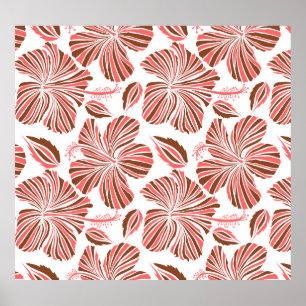 Poster Flores de hibisco havaianas: estilo tropical marro